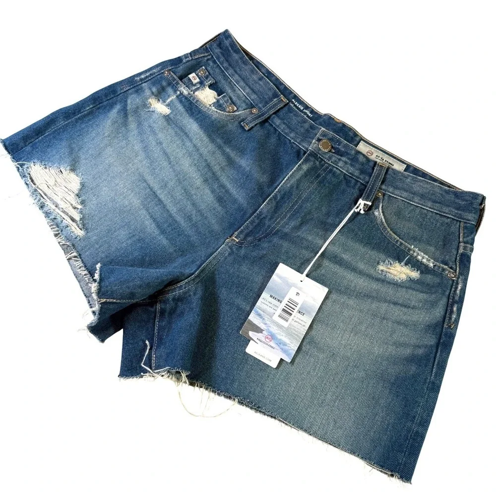 AG Adriano Goldschmied Alexxis Denim Shorts Distressed Raw Hem Size 32 New